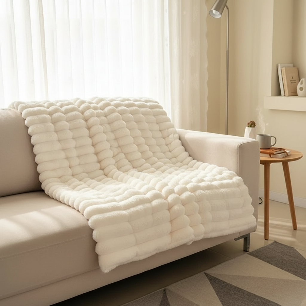 1pc Throw Blanket for Bed - 250GSM Soft & Warm Fluffy Blanket, Decorative Striped Blankets for Winter  Nap / Sleep